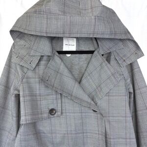 Avec Les Filles Short Trench Raincoat with Removable Hood Plaid Womens Sz S
